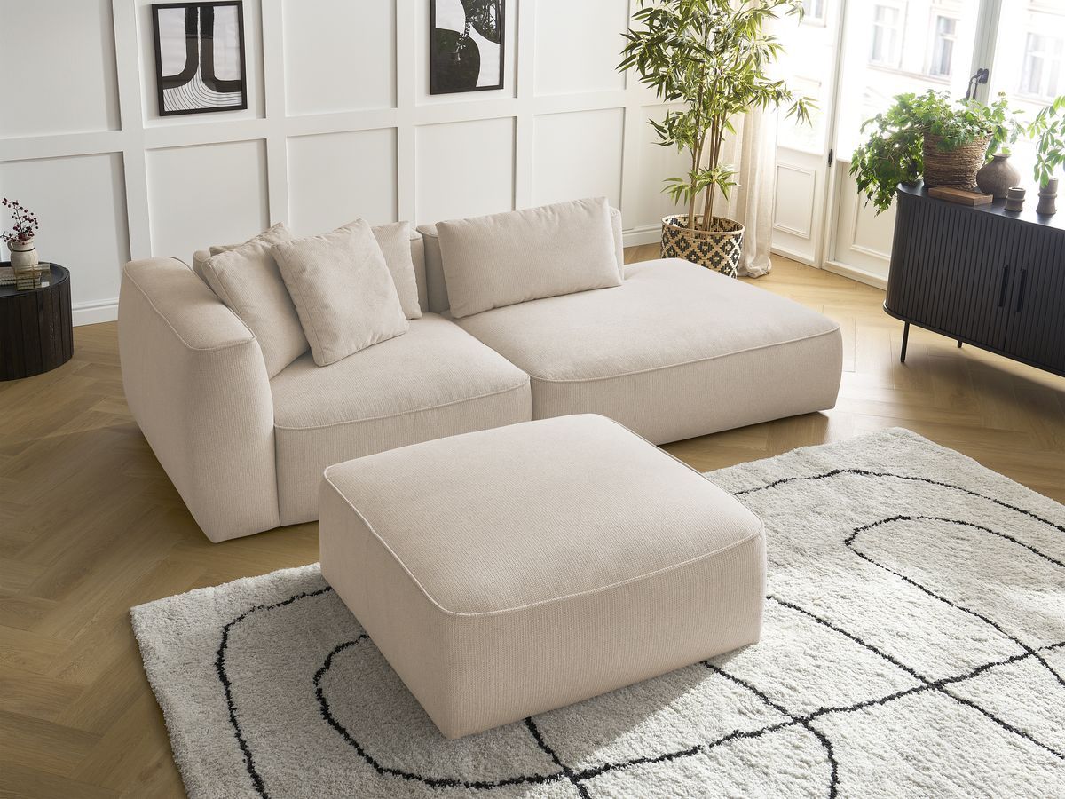 Canapé droit fixe 3 places LEOPOLD tissu chiné avec pouf