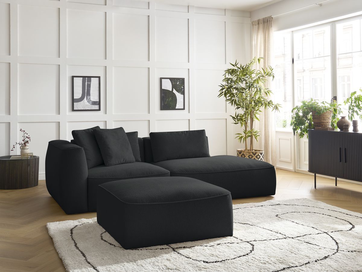 Canapé droit fixe 3 places LEOPOLD tissu chiné avec pouf