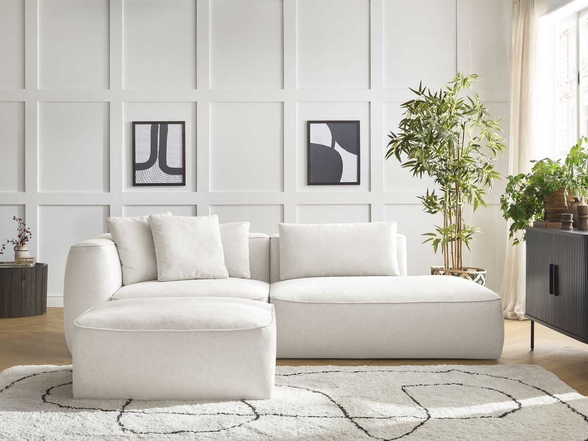 Canapé droit fixe 3 places LEOPOLD tissu chiné avec pouf