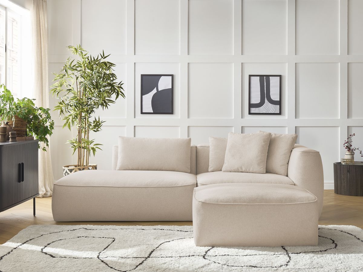 Canapé droit fixe 3 places LEOPOLD tissu chiné avec pouf