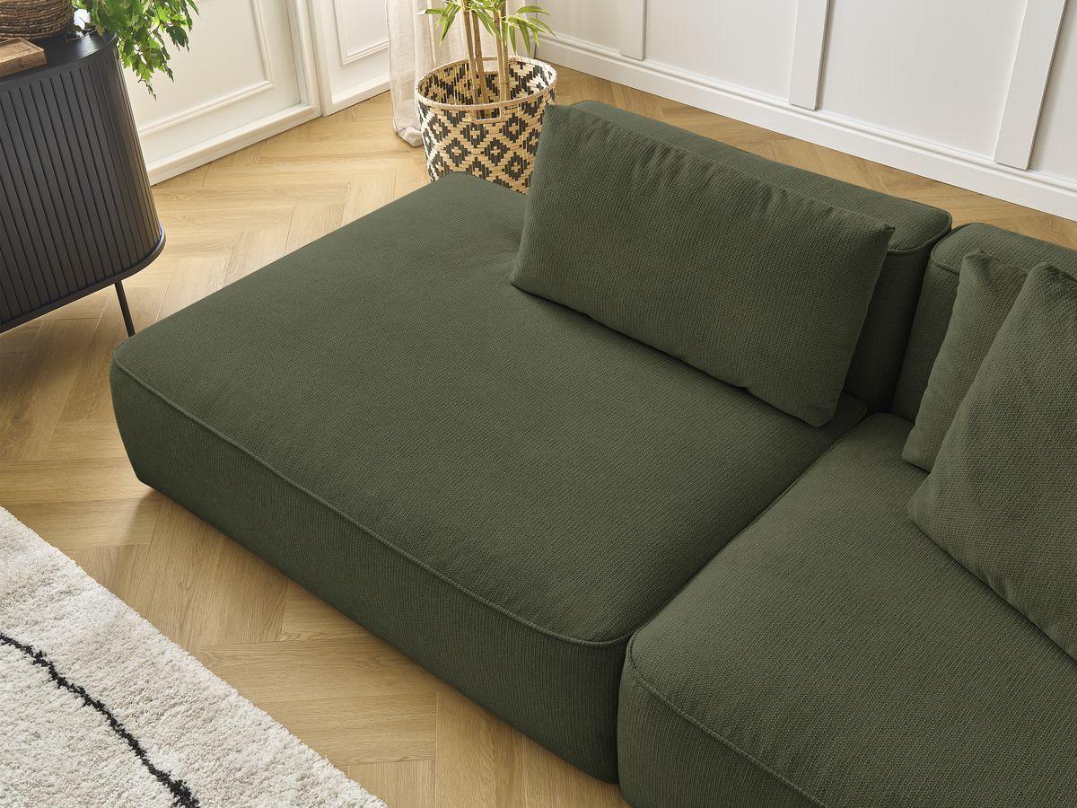 Canapé droit fixe 3 places LEOPOLD tissu chiné avec pouf