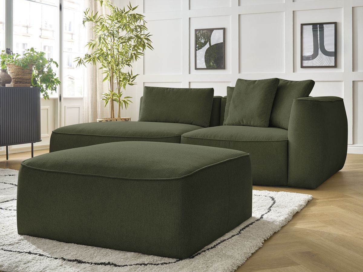 Canapé droit fixe 3 places LEOPOLD tissu chiné avec pouf
