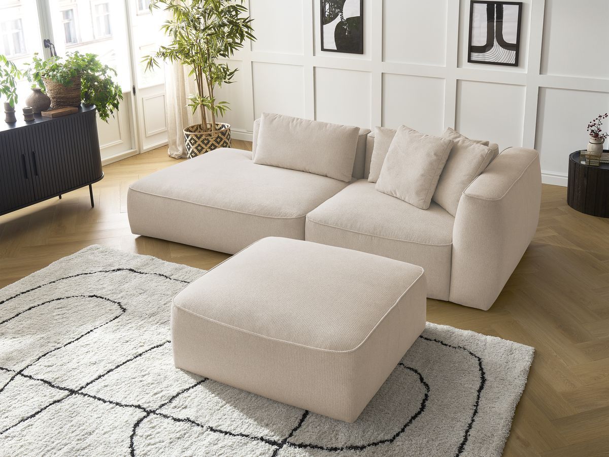 Canapé droit fixe 3 places LEOPOLD tissu chiné avec pouf