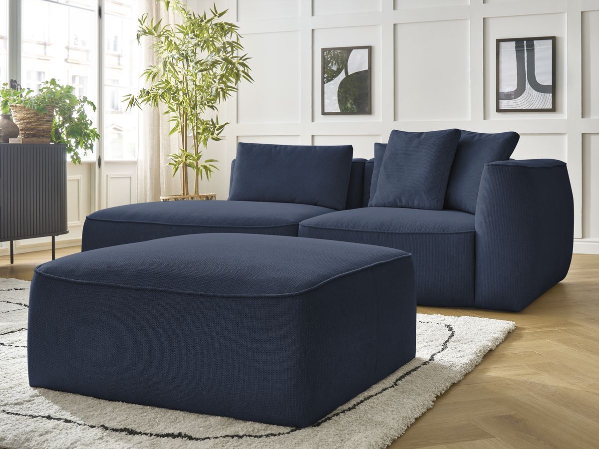 Canapé droit fixe 3 places LEOPOLD tissu chiné avec pouf