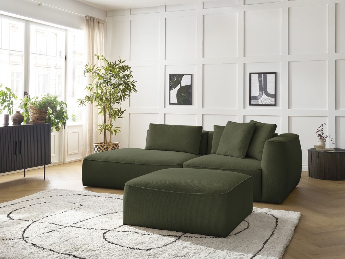 Canapé droit fixe 3 places LEOPOLD tissu chiné avec pouf