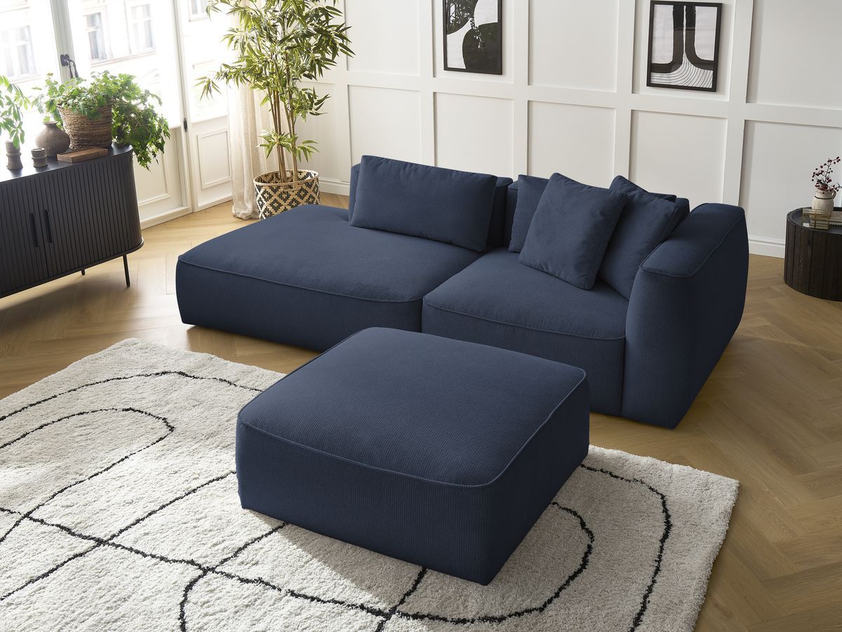 Canapé droit fixe 3 places LEOPOLD tissu chiné avec pouf