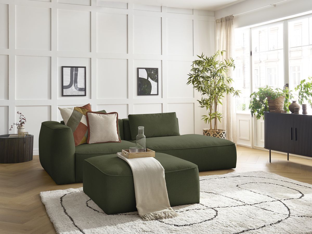 Canapé droit fixe 3 places LEOPOLD tissu chiné avec pouf