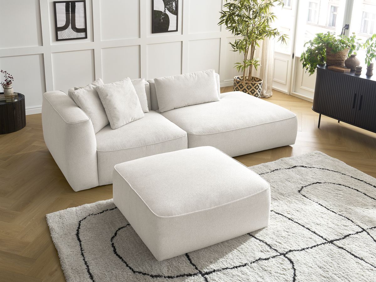 Canapé droit fixe 3 places LEOPOLD tissu chiné avec pouf