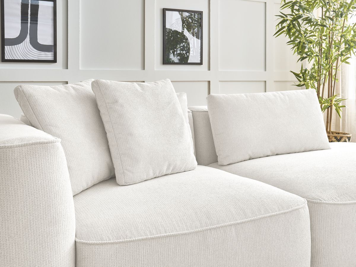 Canapé droit fixe 3 places LEOPOLD tissu chiné avec pouf