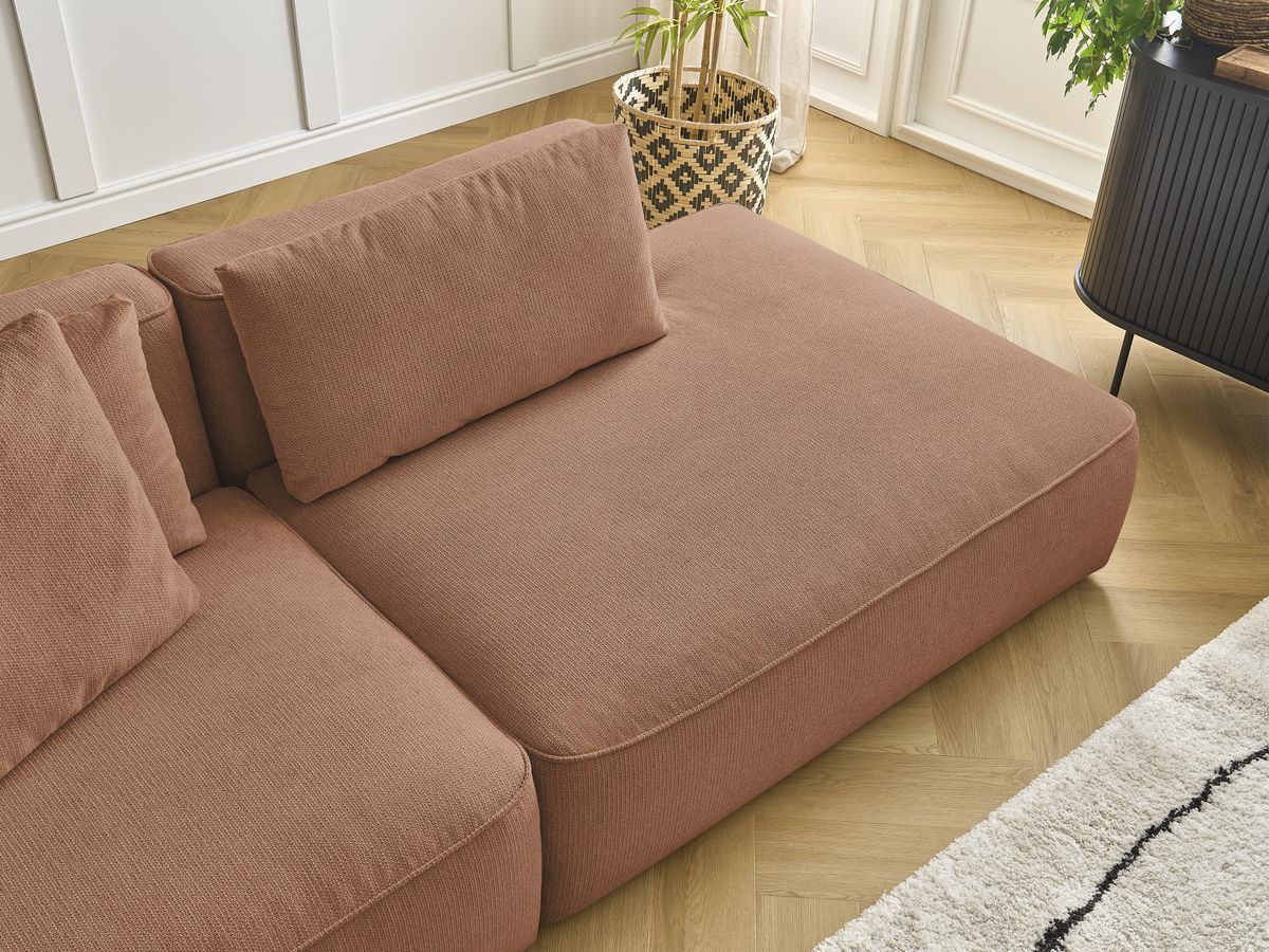 Canapé droit fixe 3 places LEOPOLD tissu chiné avec pouf