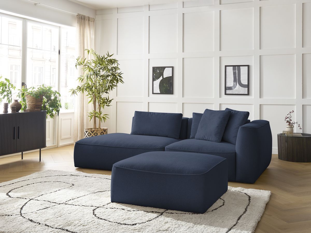 Canapé droit fixe 3 places LEOPOLD tissu chiné avec pouf
