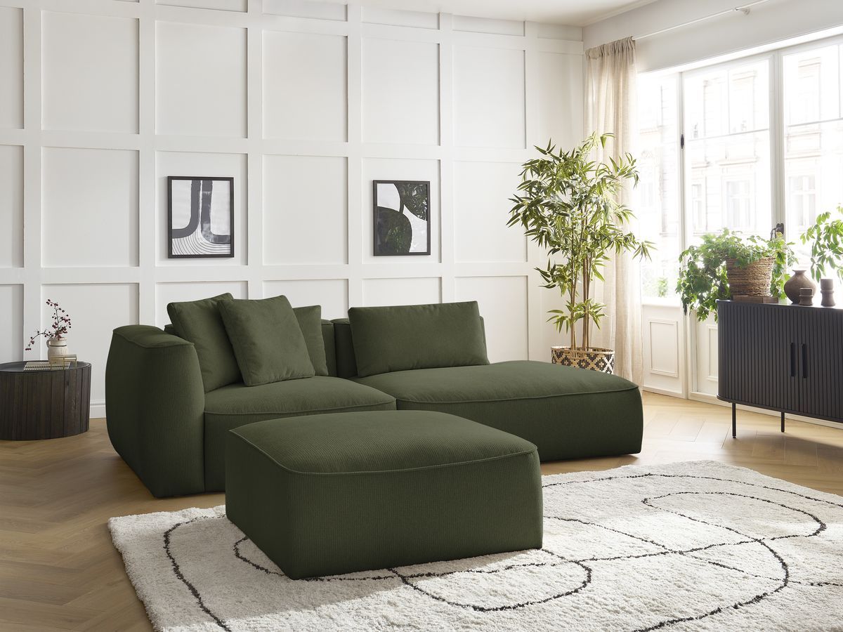 Canapé droit fixe 3 places LEOPOLD tissu chiné avec pouf