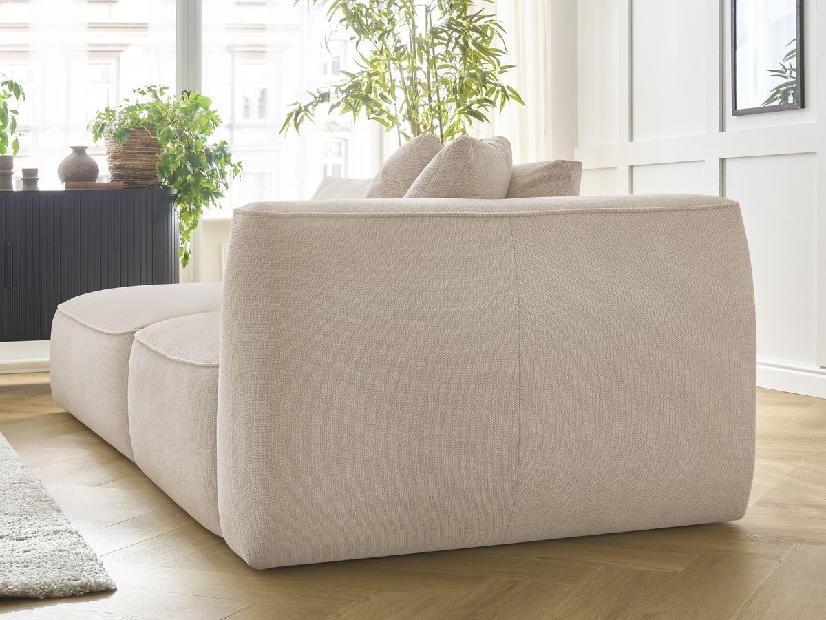 Canapé droit fixe 3 places LEOPOLD tissu chiné avec pouf