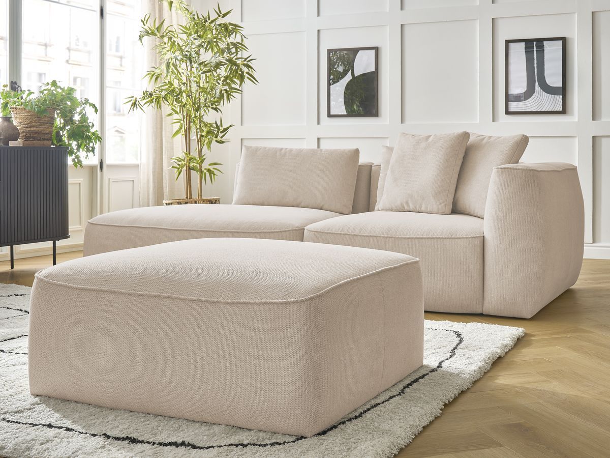 Canapé droit fixe 3 places LEOPOLD tissu chiné avec pouf