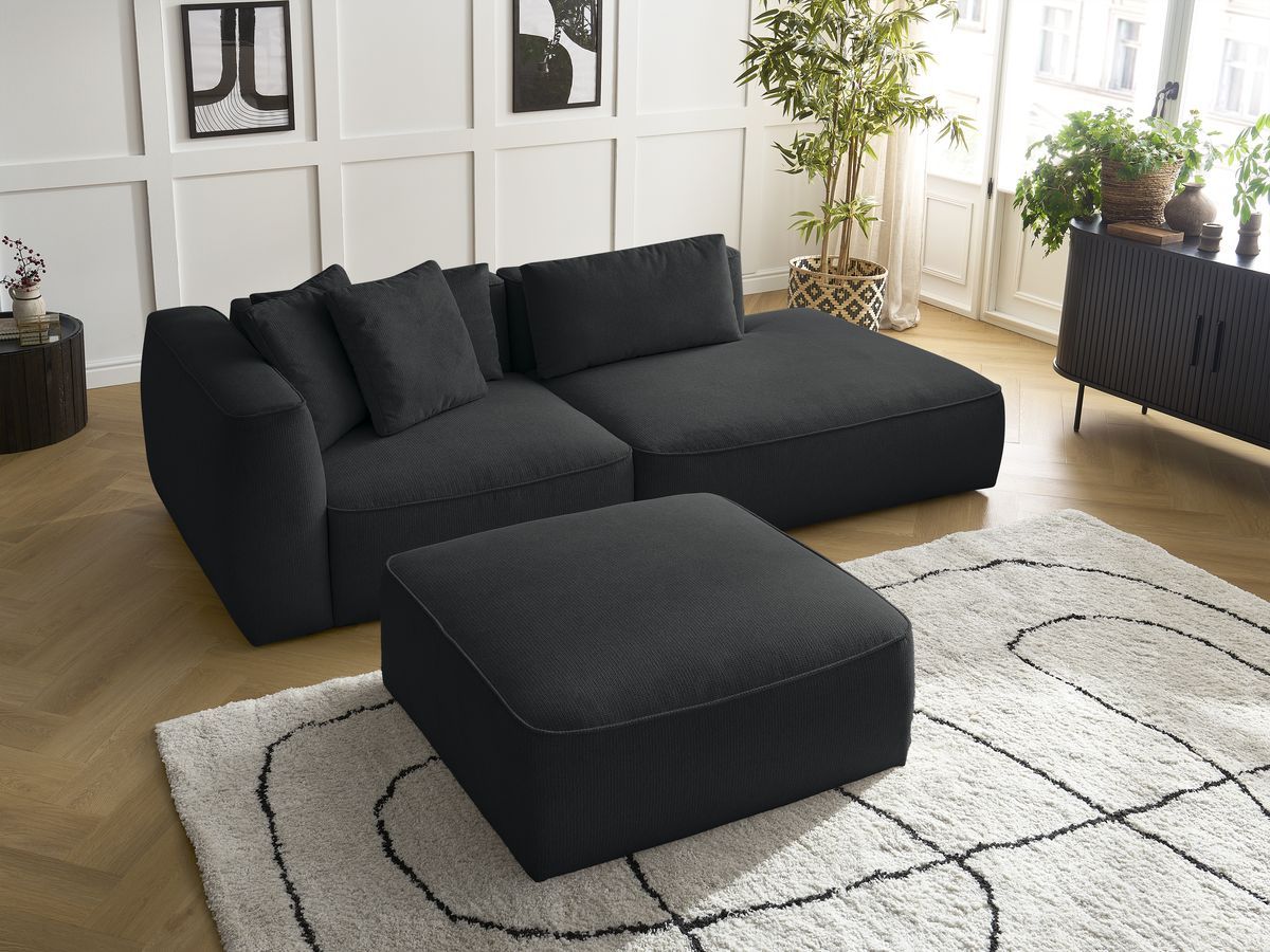 Canapé droit fixe 3 places LEOPOLD tissu chiné avec pouf