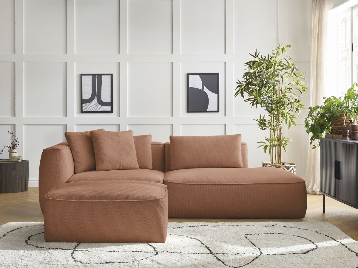 Canapé droit fixe 3 places LEOPOLD tissu chiné avec pouf