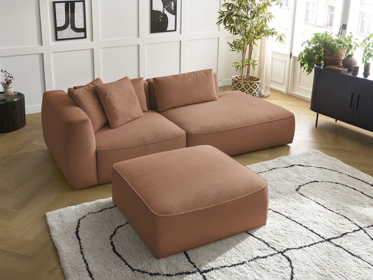 Canapé droit fixe 3 places LEOPOLD tissu chiné avec pouf