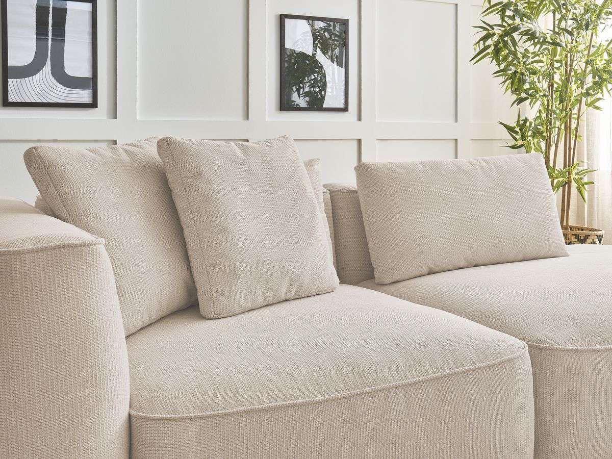 Canapé droit fixe 3 places LEOPOLD tissu chiné avec pouf