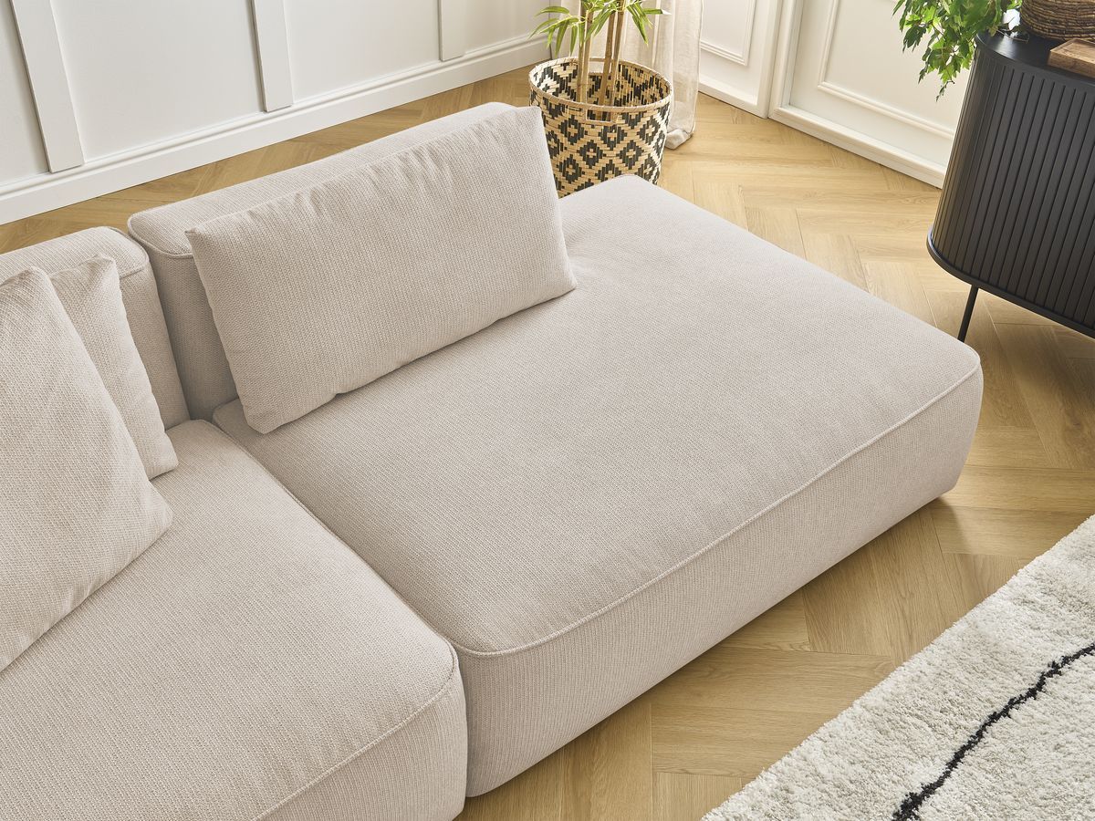 Canapé droit fixe 3 places LEOPOLD tissu chiné avec pouf