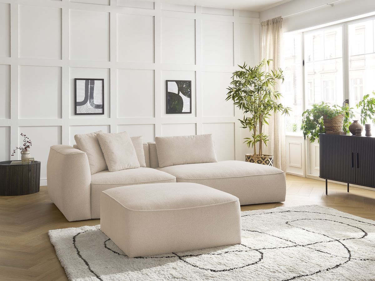Canapé droit fixe 3 places LEOPOLD tissu chiné avec pouf