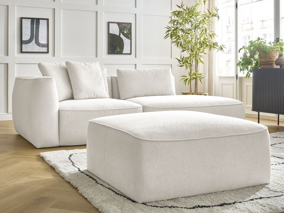 Canapé droit fixe 3 places LEOPOLD tissu chiné avec pouf