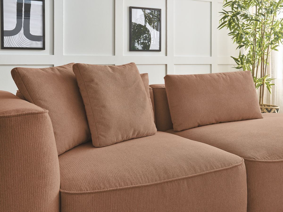 Canapé droit fixe 3 places LEOPOLD tissu chiné avec pouf