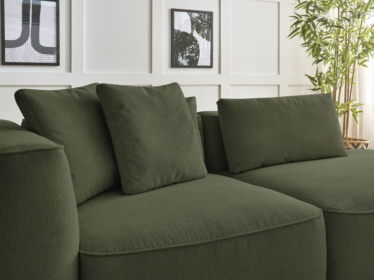 Canapé droit fixe 3 places LEOPOLD tissu chiné avec pouf