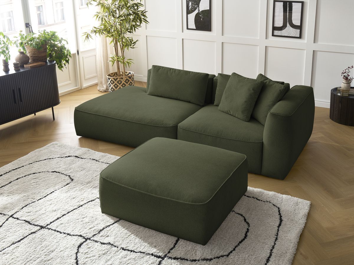 Canapé droit fixe 3 places LEOPOLD tissu chiné avec pouf