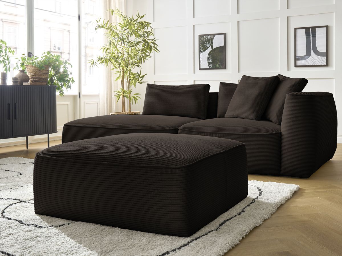 Canapé droit fixe 3 places LEOPOLD velours côtelé avec pouf