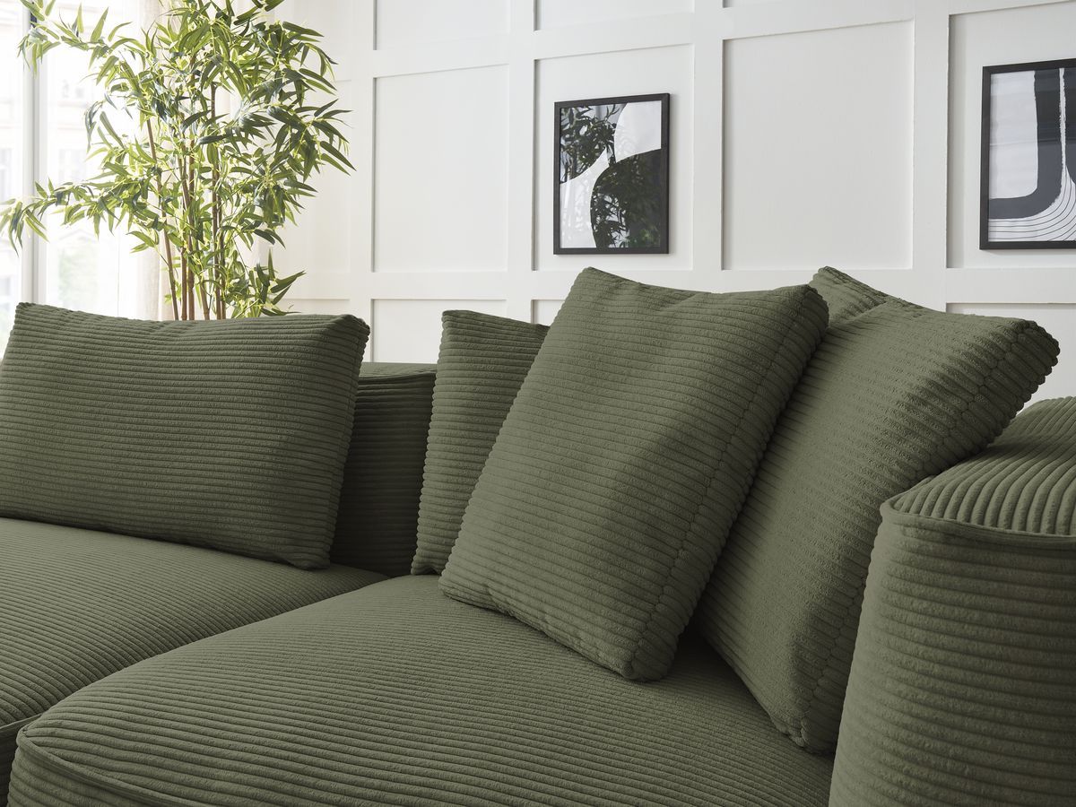 Canapé droit fixe 3 places LEOPOLD velours côtelé avec pouf