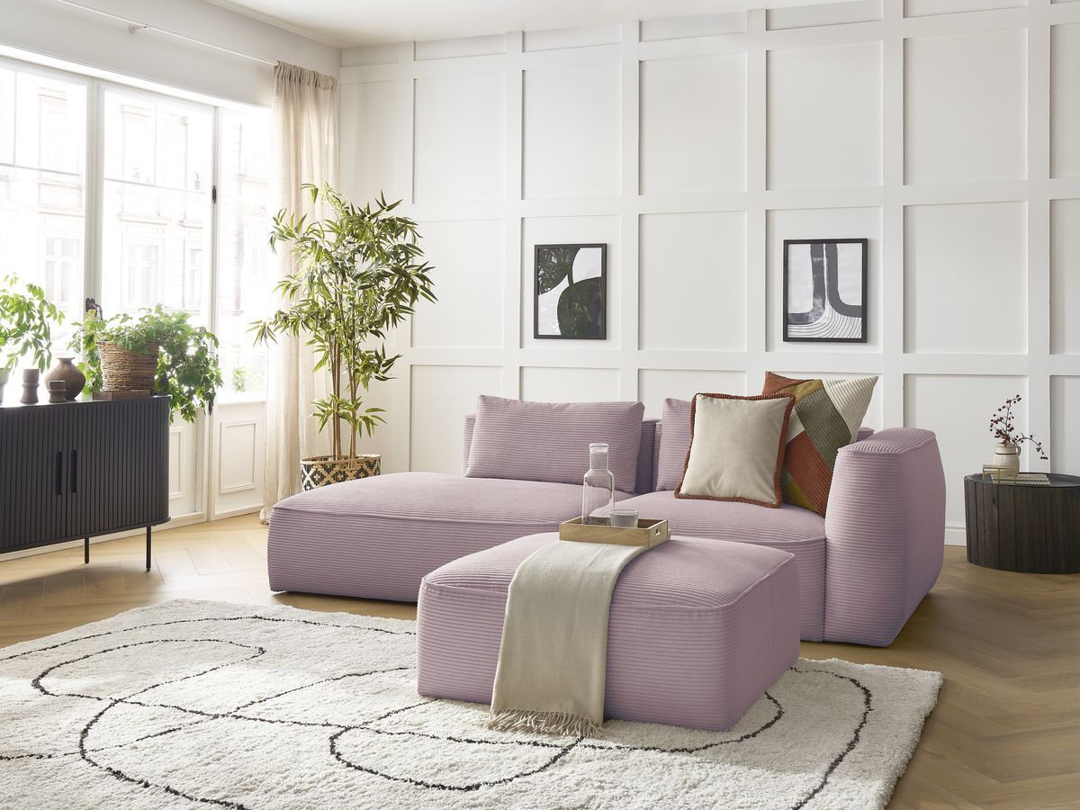 Canapé droit fixe 3 places LEOPOLD velours côtelé avec pouf