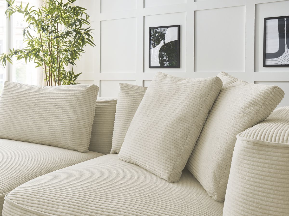Canapé droit fixe 3 places LEOPOLD velours côtelé avec pouf