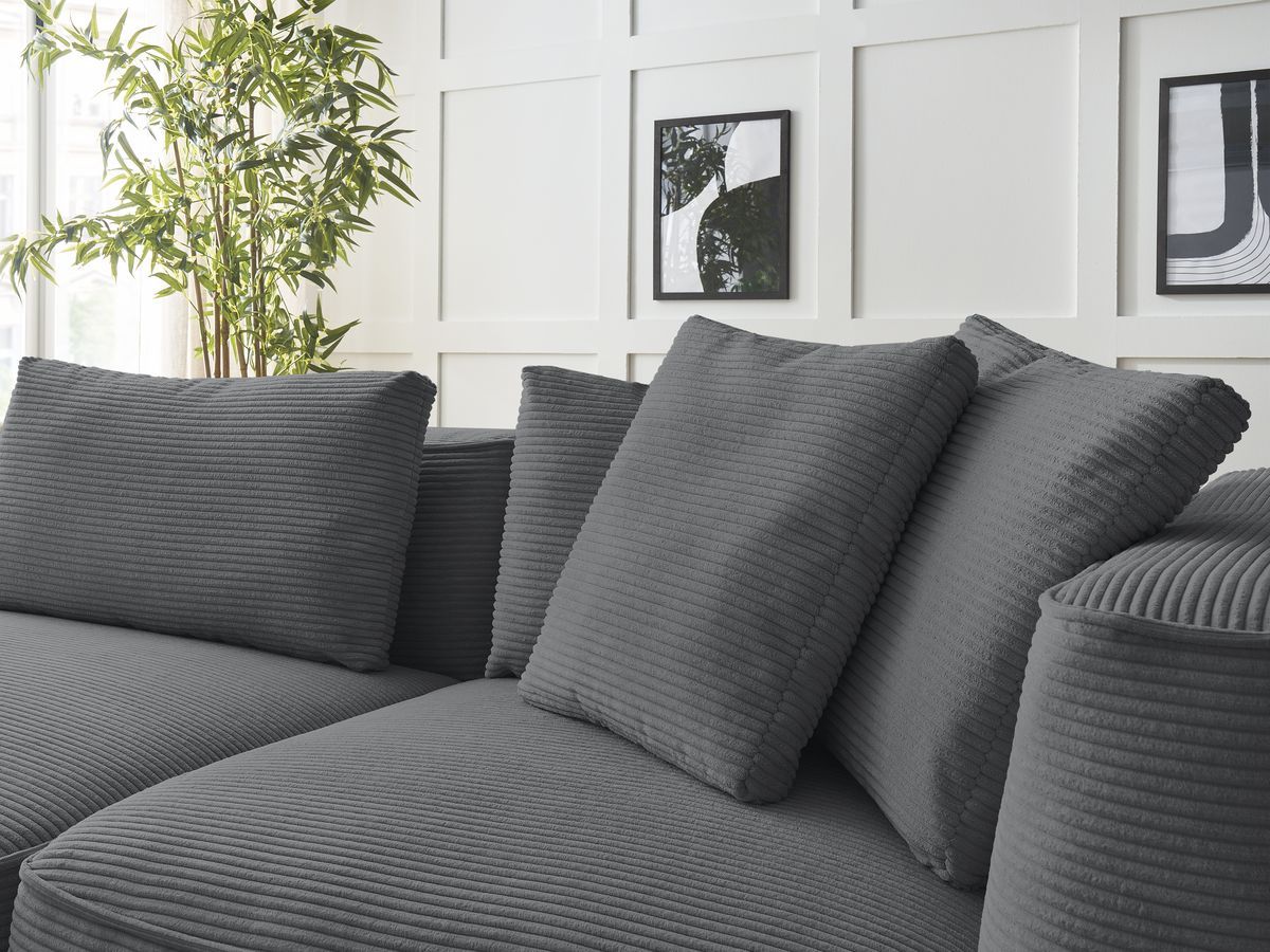 Canapé droit fixe 3 places LEOPOLD velours côtelé avec pouf