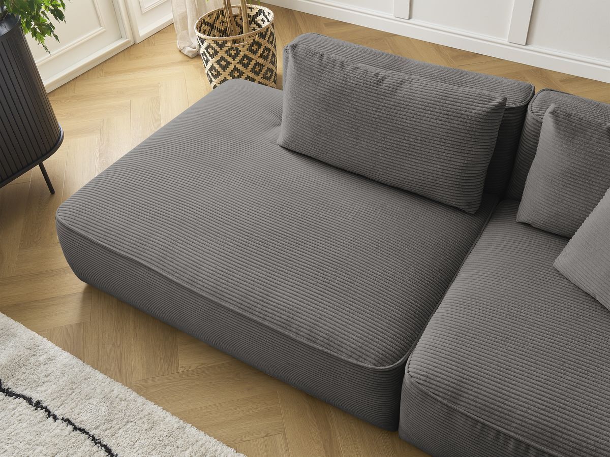 Canapé droit fixe 3 places LEOPOLD velours côtelé avec pouf