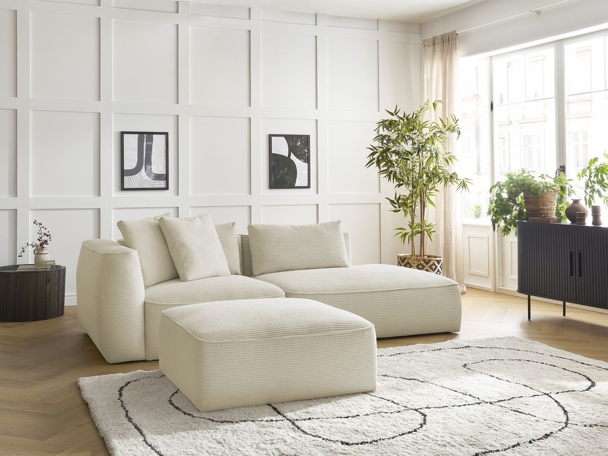 Canapé droit fixe 3 places LEOPOLD velours côtelé avec pouf