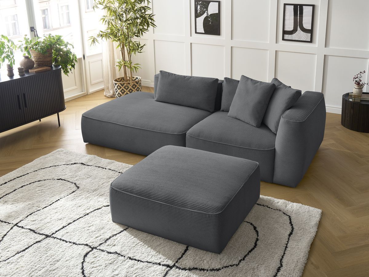 Canapé droit fixe 3 places LEOPOLD velours côtelé avec pouf