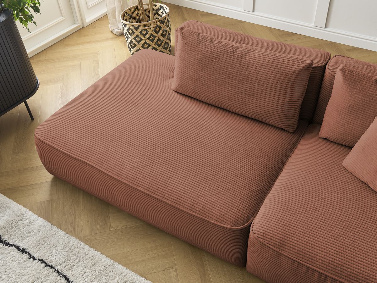 Canapé droit fixe 3 places LEOPOLD velours côtelé avec pouf