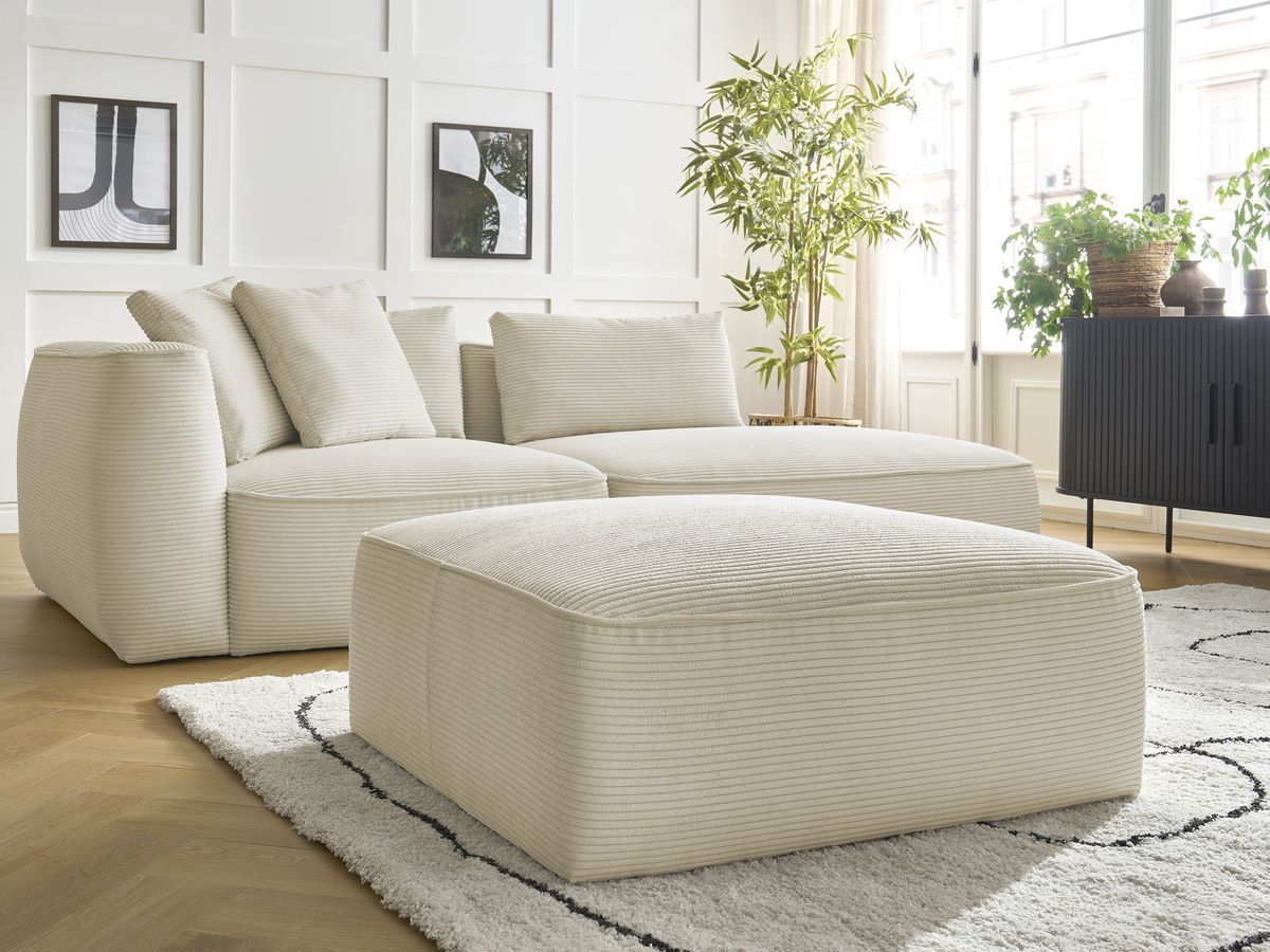 Canapé droit fixe 3 places LEOPOLD velours côtelé avec pouf