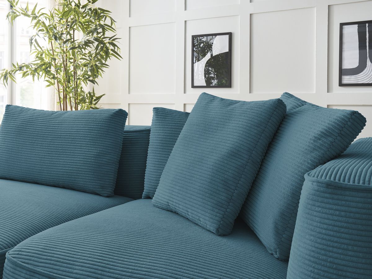 Canapé droit fixe 3 places LEOPOLD velours côtelé avec pouf
