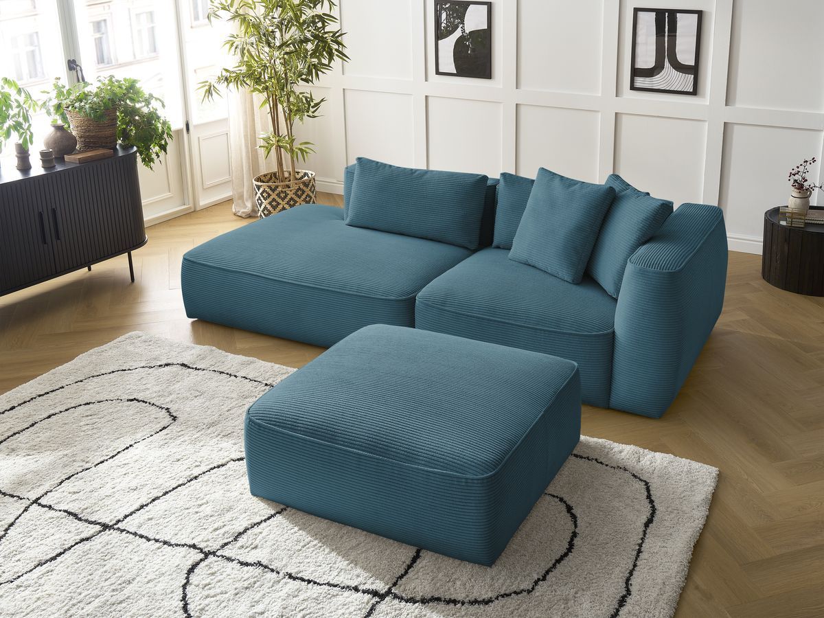 Canapé droit fixe 3 places LEOPOLD velours côtelé avec pouf