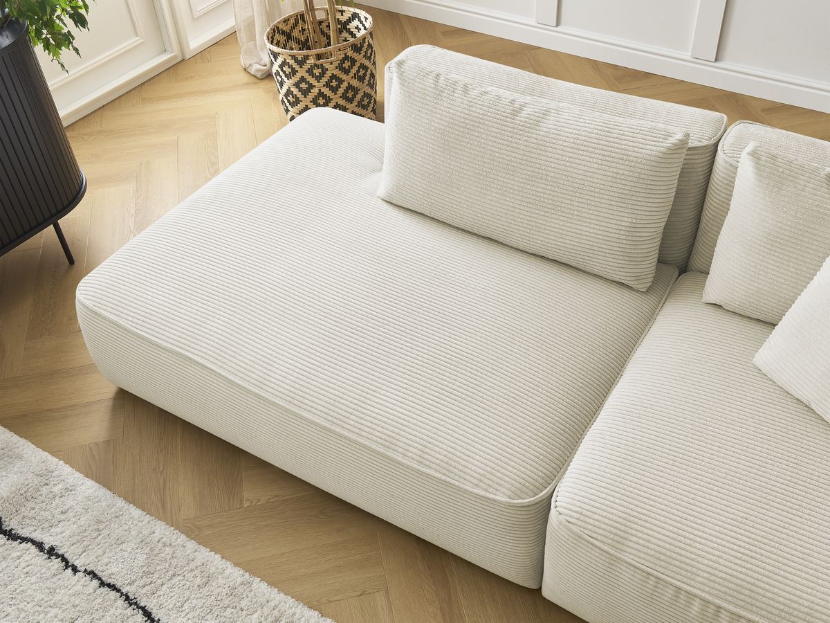 Canapé droit fixe 3 places LEOPOLD velours côtelé avec pouf