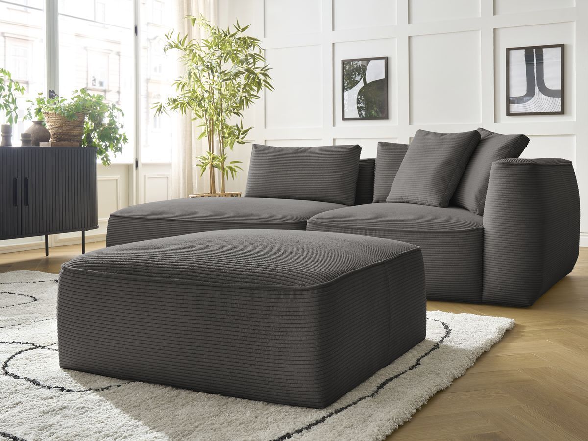Canapé droit fixe 3 places LEOPOLD velours côtelé avec pouf