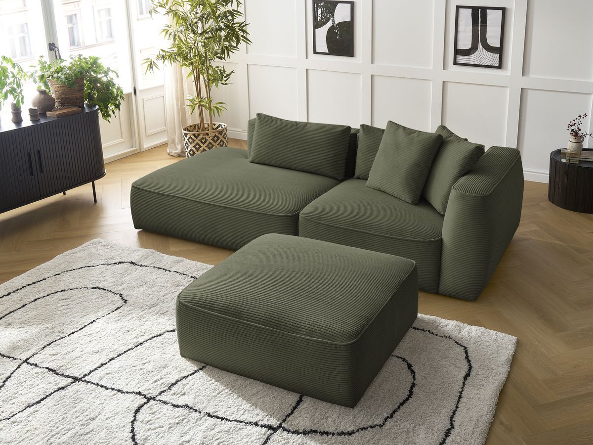 Canapé droit fixe 3 places LEOPOLD velours côtelé avec pouf