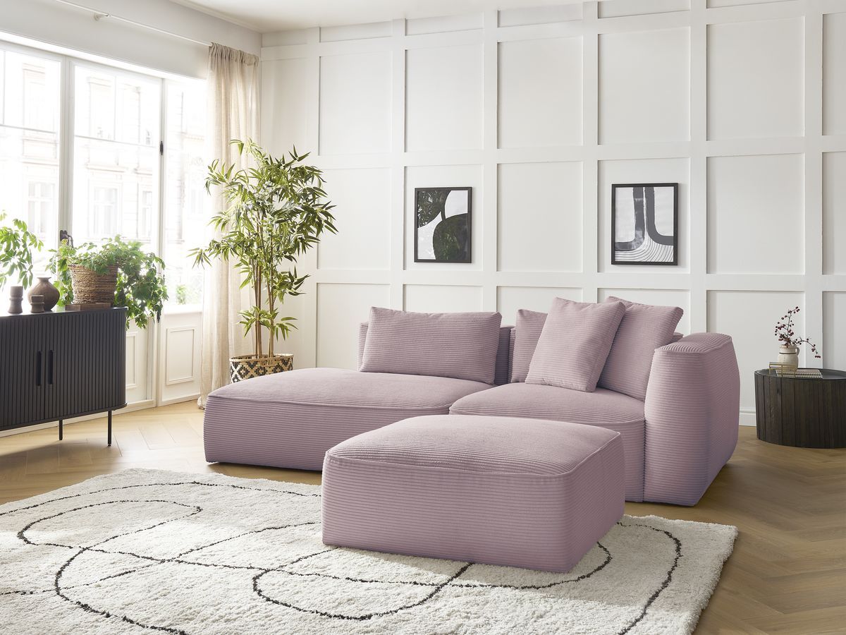 Canapé droit fixe 3 places LEOPOLD velours côtelé avec pouf
