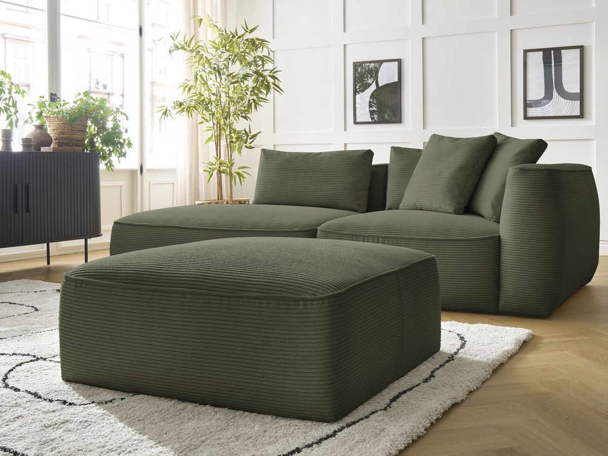 Canapé droit fixe 3 places LEOPOLD velours côtelé avec pouf