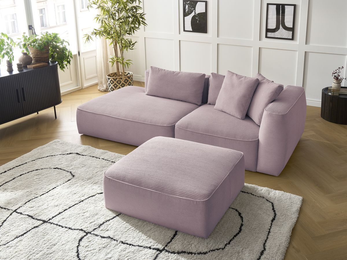 Canapé droit fixe 3 places LEOPOLD velours côtelé avec pouf