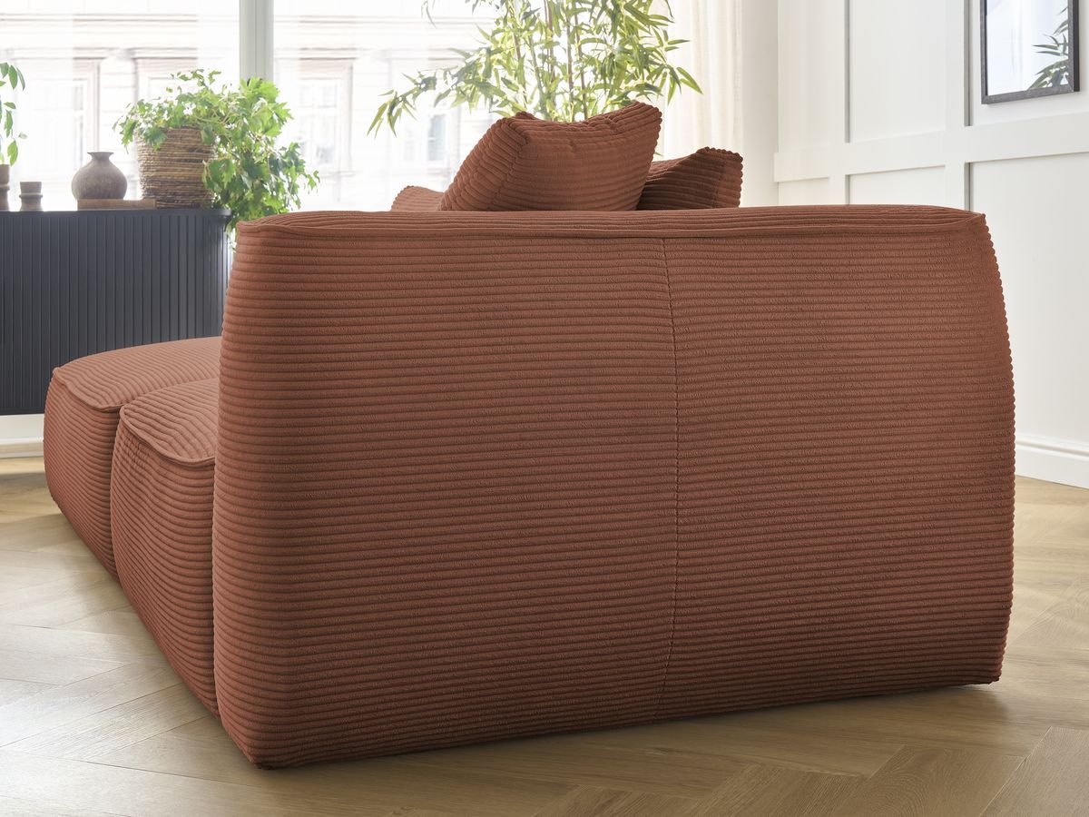 Canapé droit fixe 3 places LEOPOLD velours côtelé avec pouf