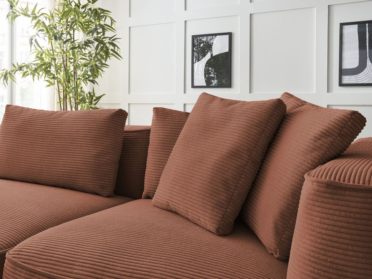 Canapé droit fixe 3 places LEOPOLD velours côtelé avec pouf