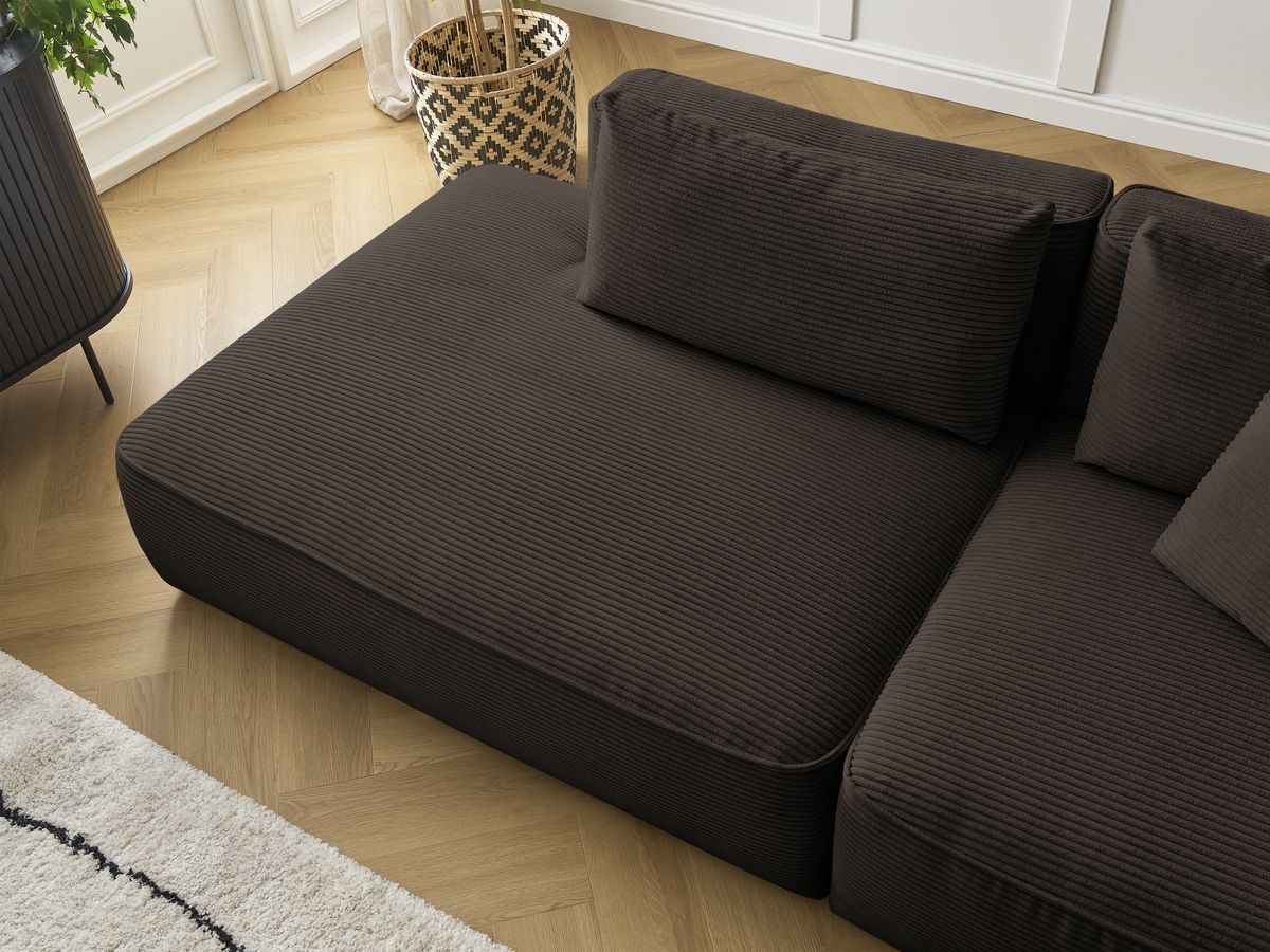 Canapé droit fixe 3 places LEOPOLD velours côtelé avec pouf