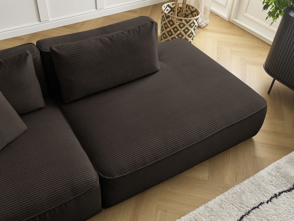 Canapé droit fixe 3 places LEOPOLD velours côtelé avec pouf